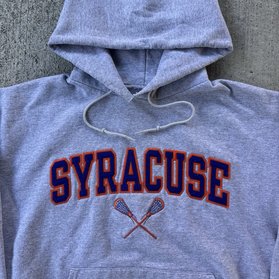 Sudadera con Capucha Grande Vintage Años 90 Champion Syracuse University Naranja Lacrosse Foto 3 de 4