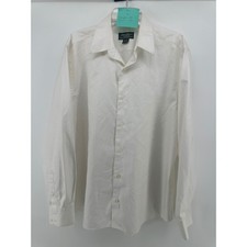 Eddie Bauer Mens White Herringbone Button Shirt Classic Fit Wrinkle Resist L