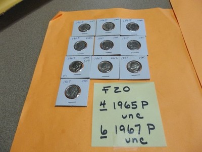 (10) Roosevelt   dimes   uncirculated 1965 P and 1967 P FREE SHIP!