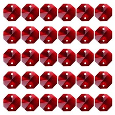 60 Pack K9 Crystal Octagon Beads 2 Holes 14mm Chandelier Prisms Dark Red