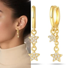 KUNSIR 925 Sterling Silver Tiny Gold Star Drop Earrings For Women Jewelry Gifts