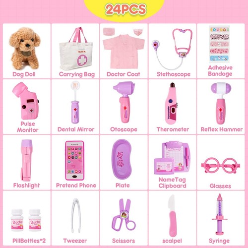 Toy Doctor Kit for Girls - Pretend Play Doctor Set with Dog Toy, Carrying Bag... - Picture 3 of 7