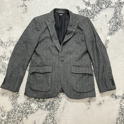 AX Armani Exchange Wool Cashmere Blend Blazer Mens 40R Gray Herringbone Jacket