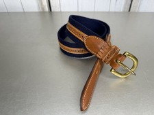 Vintage Faconnable Womens Mens Unisex Leather Belt Navy Woven Made France Sz 30