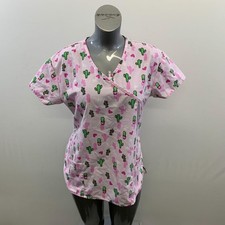 Cassandra O Women's Scrub Top Size Medium Pink All Over Cactus Print