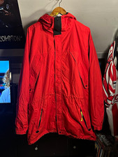 Marlboro Men's Hooded Windbreaker Jacket Zip Pockets Long Red XL Regular