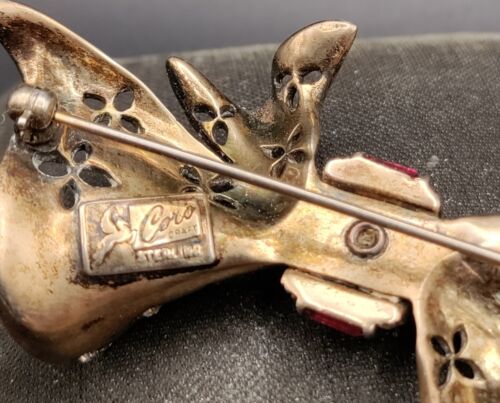 Broche Coro Craft Pegaso Esterlina Vermeil Lazo Con Estrás Años 40 - Imagen 3 de 4