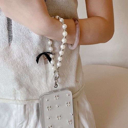 With Card Pearl Phone Lanyard 120cm Messenger Bag Chain Wallet - Photo 6 sur 13