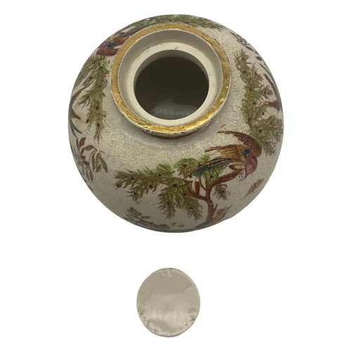 Crown Albion Pottery Jar Lidded w Hand Painted Pheasants Flowers & Trees 4" Tall - Picture 3 of 4