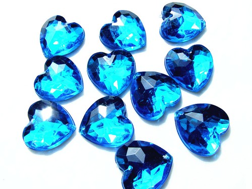 Acrylic Rhinestone Gems 16 mm Love Heart Flat Back Sew On Crystal Red Green Blue - Picture 7 of 57