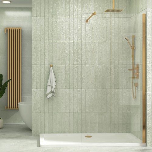 Brushed Brass Walk In Wet Room Shower Screen Panel Cubicle 8mm Easy Clean Glass - Picture 28 of 69