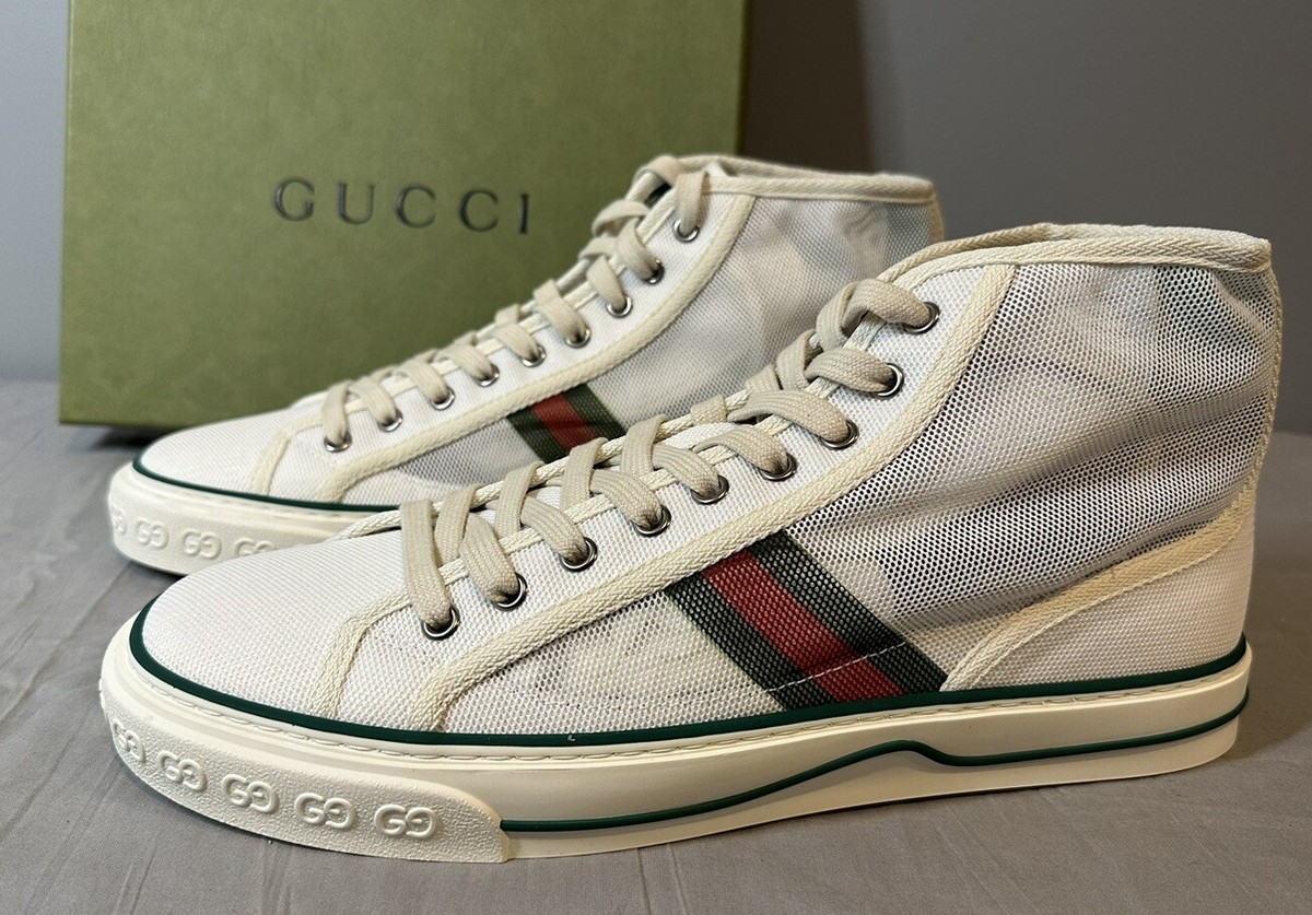 GUCCI テニス 1977 GG ハイトップスニーカー新品未使用 Gucci White Mesh 'Gucci Tennis 1977' High-Top Sneakers Mens