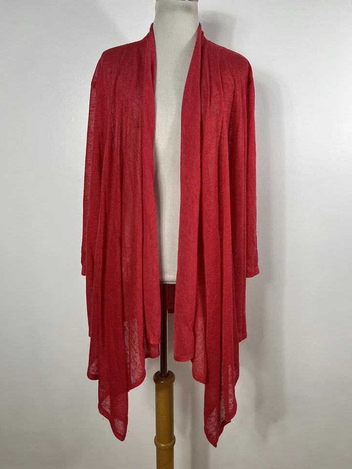Slinky Brand 1X Cárdigan Suéter Rosa Rojo Ligero Frente Abierto Largo Mujer J3 Foto 2 de 4