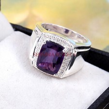 Natural Amethyst Gemstone with 925 Sterling Silver Ring for Men's 32