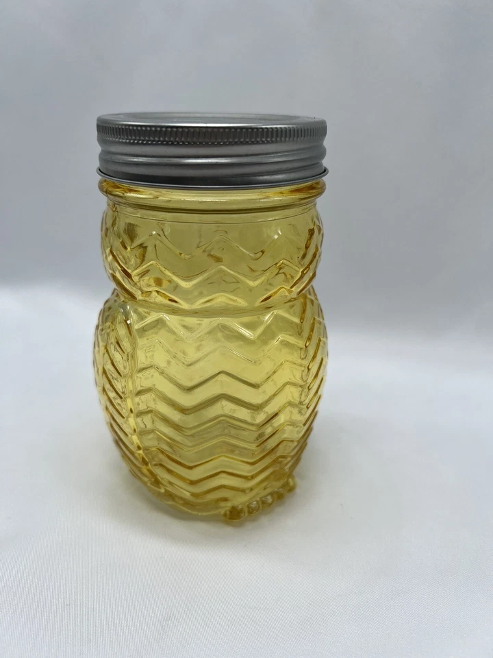 Tarro de vidrio para enlatar búho amarillo vidrio albañil vajilla 5" de alto con tapa Foto 3 de 4