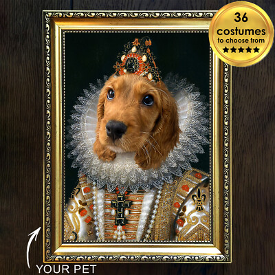 Personalisiertes Royal Dog Portrait - Individuelles Portrait Haustier Hund Königin Prinzessin Outfit