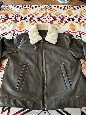 Eddie Bauer Cow Leather Bomber Jacket Lamb Shearling Gently Eddie Bauer Cow Leather Bomber Jacket Lamb Shearling Gently