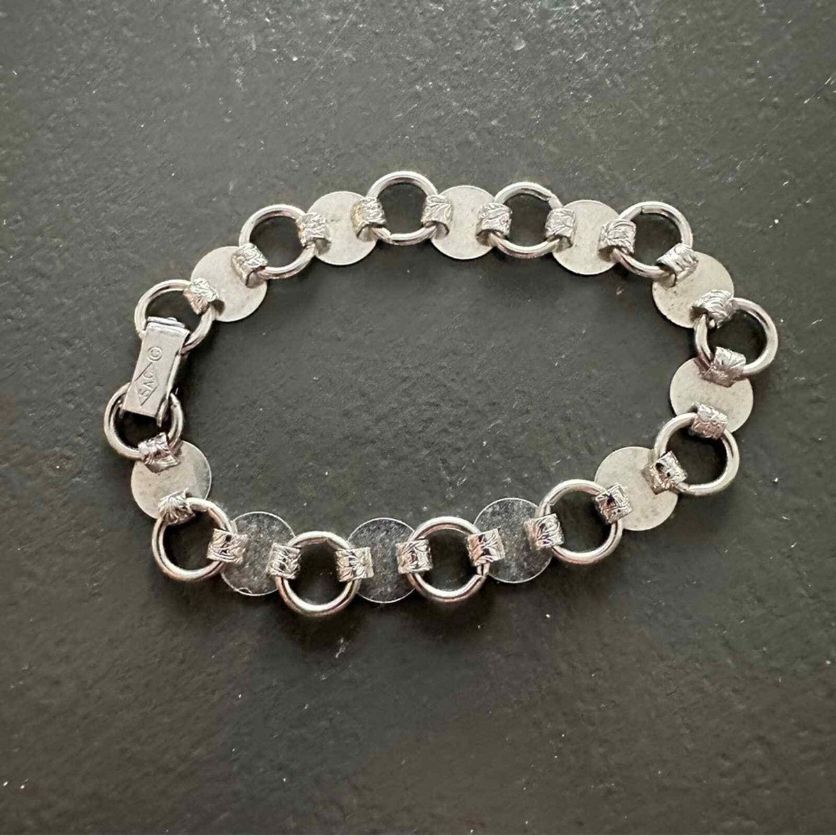 Vintage SAC Silver Tone Bracelet Circles Aluminum Round Bracelet Signed Stamped Vintage SAC Silver Tone Bracelet Circles Aluminum Round Bracelet Signed Stamped