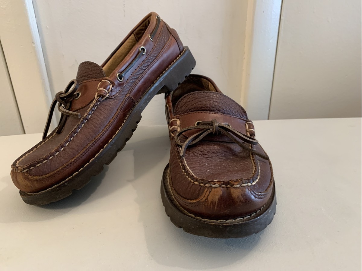 LL Bean Leather Loafers Moc Shoes Mens 9D Brown Hand Sewn  display picture 1
