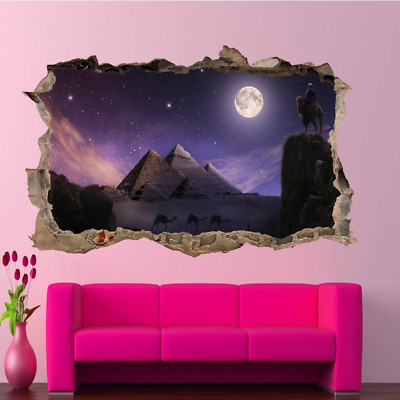 Ägypten Kamel Wohnwagen Mond Gizeh Pyramide Wandaufkleber Kunst 3D Poster Aufkleber Wandbild RJ0
