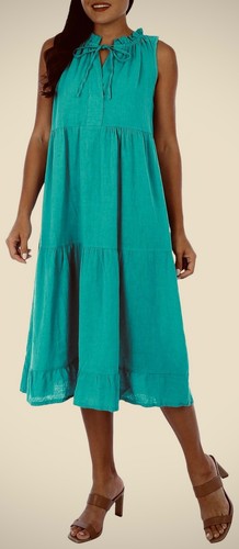 Vasna womens sleeveless ruffle tiered dress cotton bluesz L/XL - Picture 2 of 4