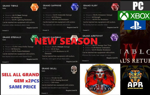 DIABLO 4🎃SEASON 12💥ALL GRAND GEM (RUBY-TOPAZ-DIAMOND-SKULL-SAPPHIRE-AMETHYS)