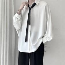 Mens Loose Shirt Long Sleeve Solid Color Draped Shirt Anti-pilling Blouse Tops