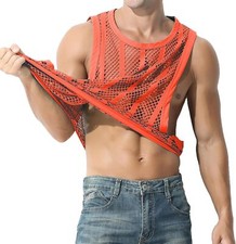 Men's Top Sleeveless Fishnet Striped Mesh Tank Tops See Thru Muscle Undershirts