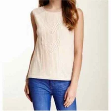 BCBGMaxAzria Women's Sleeveless Dafina Blouse Size XS Laser Cut Mesh Tan Beige