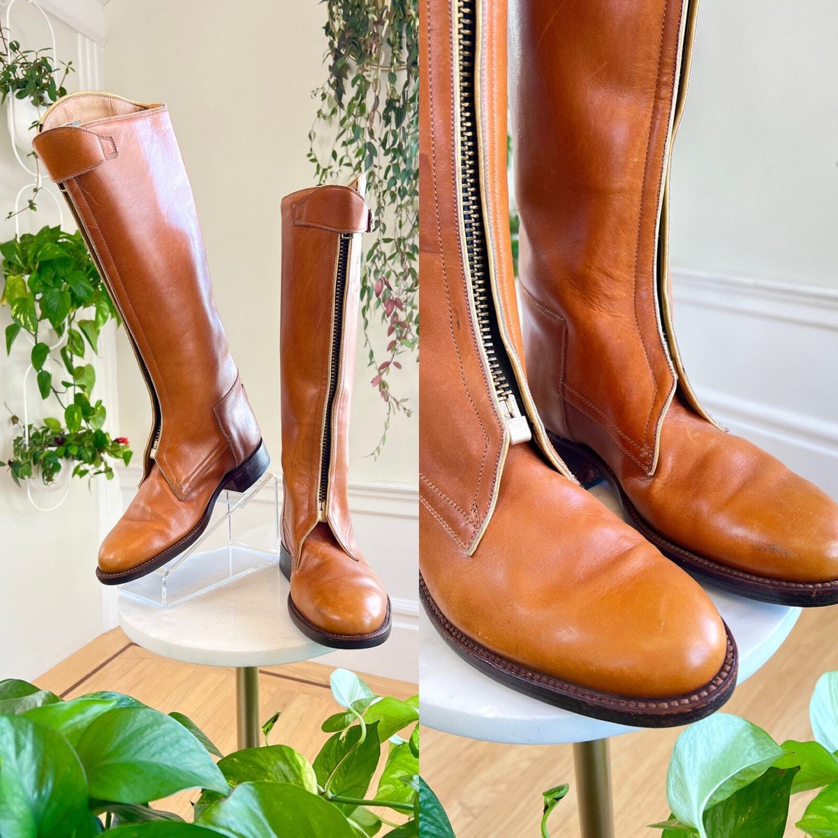 Vintage 1970s Campus Boots 70s Brown Leather Knee High Riding Low