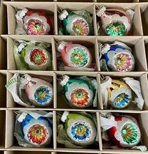 12 MEDIUM Shiny Brite  Radko Christmas Ornaments Teardrop Indents Reflectors