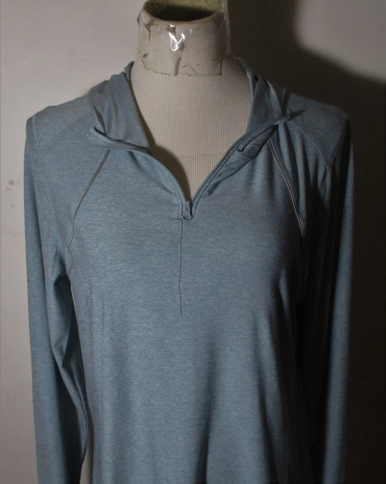 Спортивная толстовка с капюшоном MARIKA Aqua синяя 1/2 на молнии с отверстием для большого пальца размер L - Изображение 2 из 4