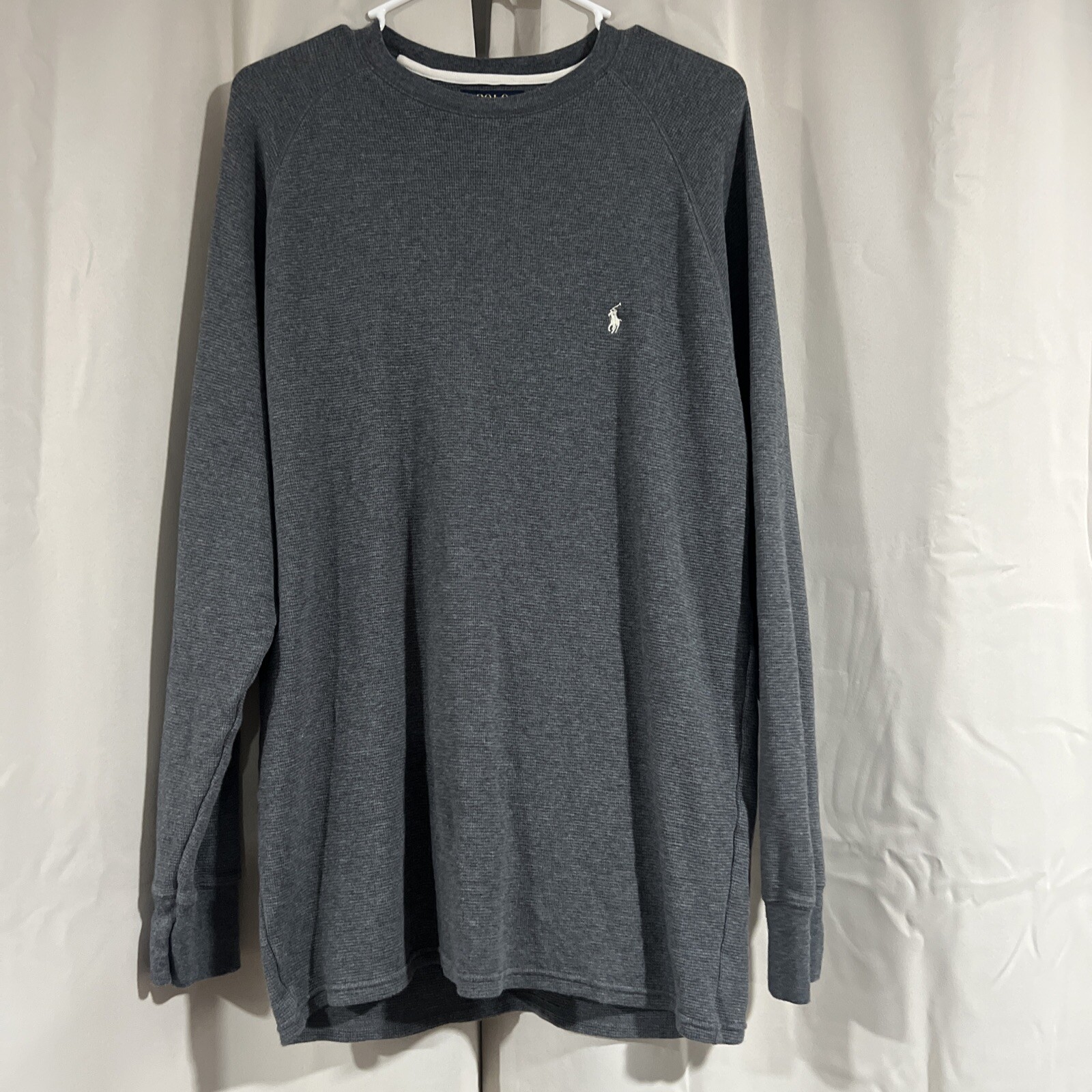 PONY Polo Ralph Lauren Camicia Termica Uomo XL Manica Lunga Grigia Cotone Classica