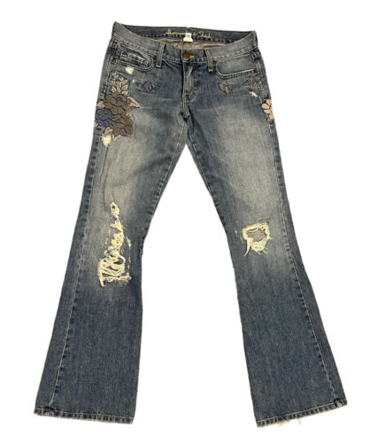 Vtg Abercrombie & Fitch Jeans Women's Size 2 Flare Low Rise Distressed Y2K A&F - Picture 1 of 12