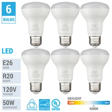 6 Pack BR20 R20 Flood Bulbs LED 7W 50W E26 Medium Base 5000K Daylight Dimmable