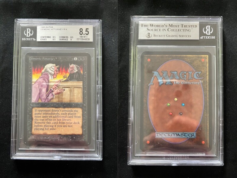 Demonic Attorney ALPHA Mtg NEAR MINT Graded BGS 8.5 QUAD+ (8.5/8.5/8.5/9)