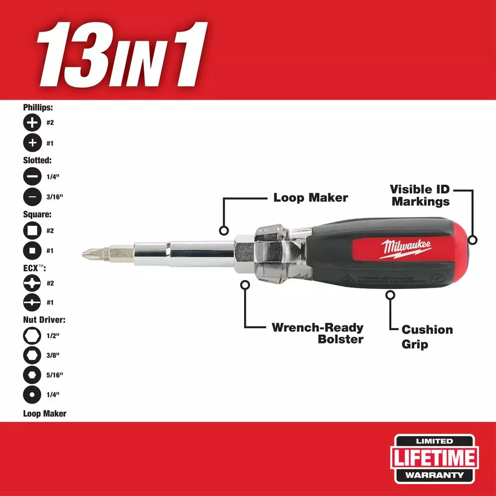 Milwaukee 13 in 1 Multi Bit Screwdrivers Combination Drive Cushion