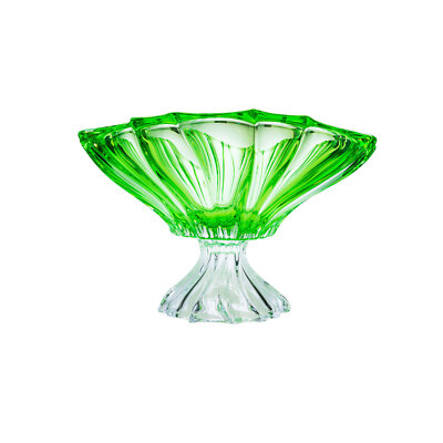 Modern Crystal Crafted Decorative 13 Inch Footed Bowl Plantica, Green