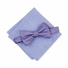 Men's Solid Textured Pre-Tied Bow Tie  Solid Textured Pocket Square Set