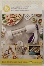 Wilton Cookie Press Ergonomic Handle 12 discs Snowman ChristmasTree Heart Wreath