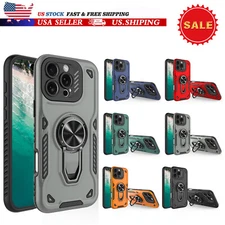 For iPhone 16 15 14 13 12 11 Pro Max Armor Ring Stand Magnetic Car Rugged Case
