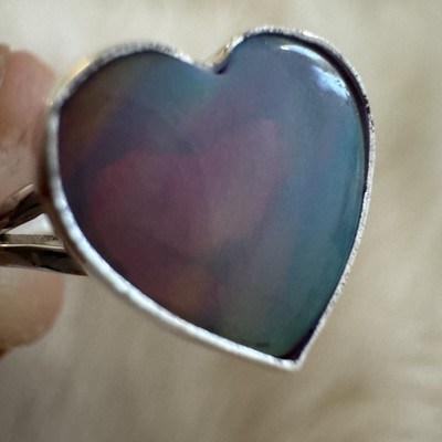 925 Sterling Silber AURORA OPAL irisierender Boho Herz Ring Gr. 6 7 8 oder 9