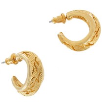 Classic 3/4" Hoop Earrings With Branch Design Pierced - Gold Tone