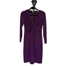 David Meister Purple Midi Cocktail Dress Sz 2 Sheath Long Sleeve Eggplant Formal