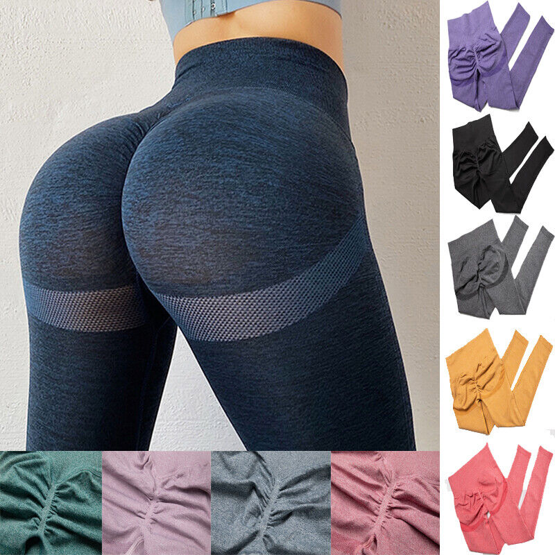 Women Push Up Elastic Leggings Ruched Yoga Pants Anti-Cellulite Gym Butt  Lifter