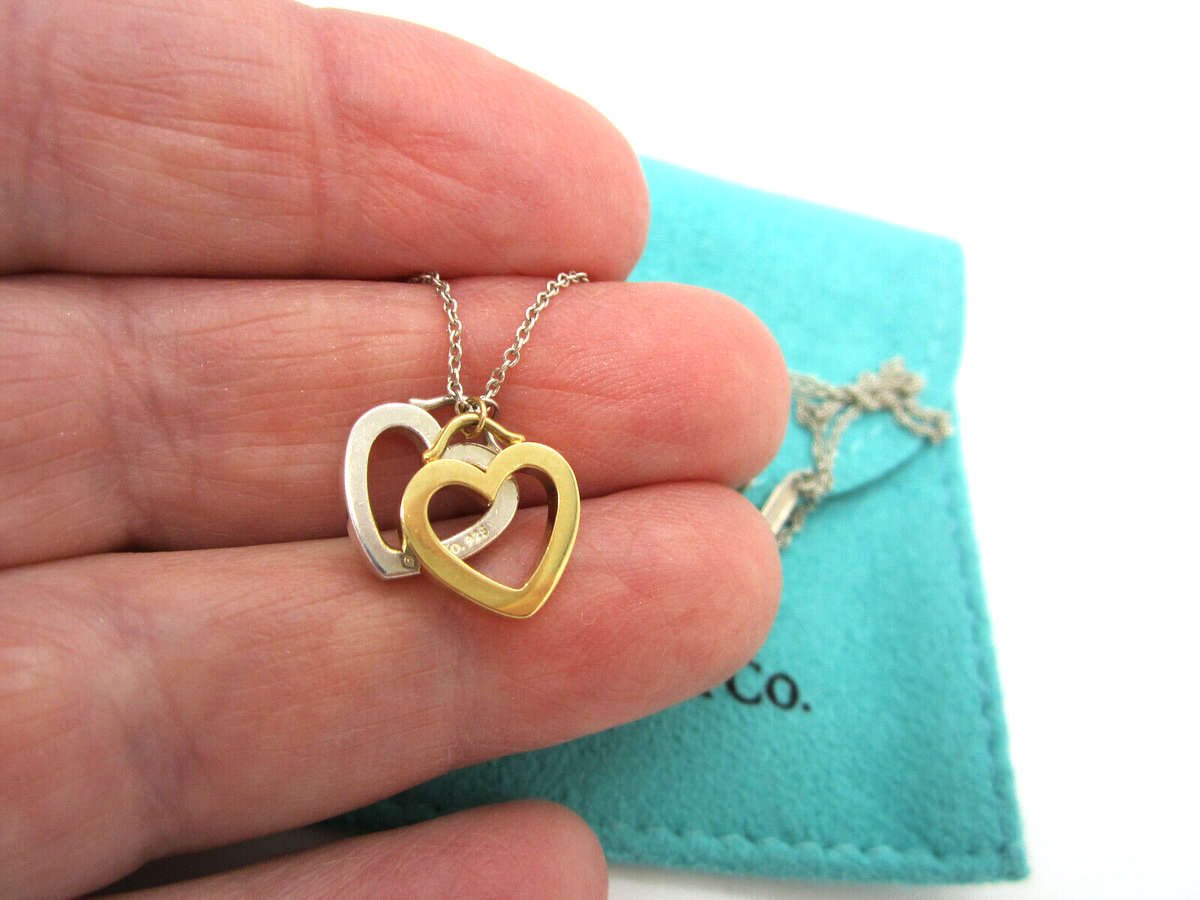 TIFFANY GOLD×SILVERコンビ ハートネックレス　〈201-2〉 Tiffany & Co Estate Sleek 18K Yellow Gold Sterling Silver Double