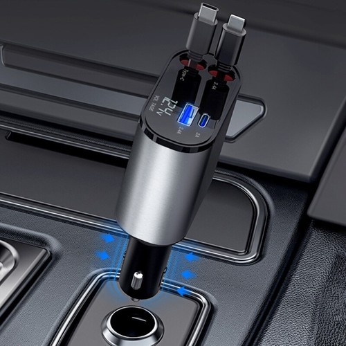 Retractable 2 USB C Ports Car Charger 120W Fast Charging and Practical - 第 5/8 張圖片
