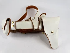 JayPee White Leather Ceremonial Belt w/Holster & Cuff Case sz36