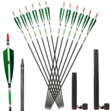 12Pcs 30"/32" Archery Carbon Arrows Spine 500 7.8mm 5" Turkey Feather Quiver Set