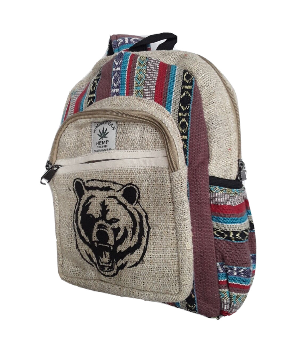 Himalayan HEMP Backpack 'Bear' Print. Hand-made. 100% Natural. Hippie BOHO